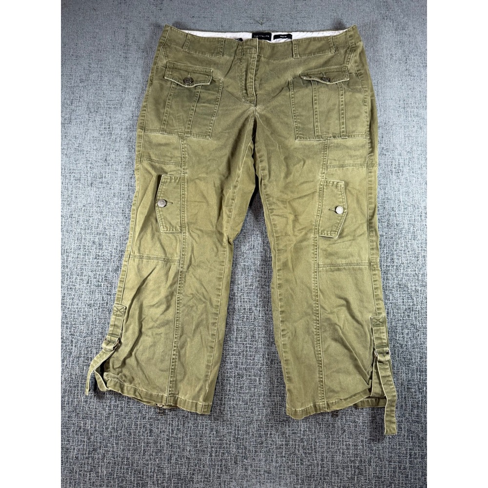 The Limited Drew Fit Cargo Pants Olive Green Cropped Wide Leg Utility Size 12
